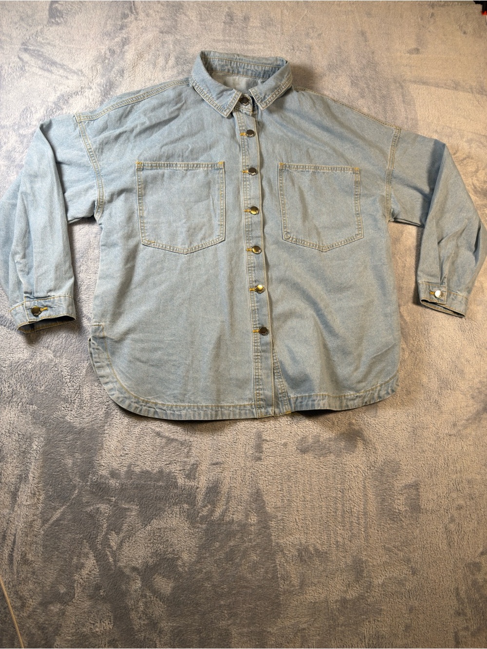 Light Blue Denim Button-Up Tunic Top #3195